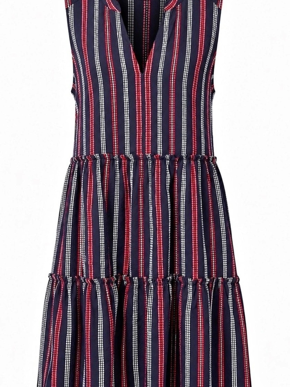Evereve Michael Stars Striped Tiered Annabelle Dress in Blue & Red Great Conditi